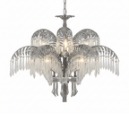 Brass Palm Leaf Crystal Chandelier