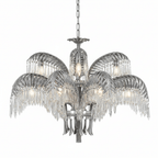 Brass Palm Leaf Crystal Chandelier