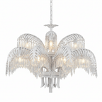 Brass Palm Leaf Crystal Chandelier