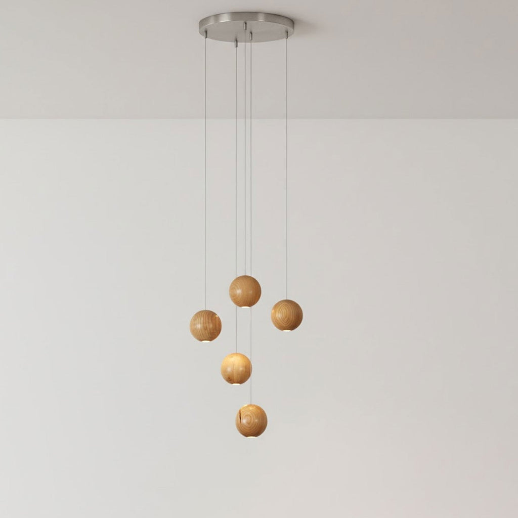 Wooden Orb Sphere Cluster Pendant Light