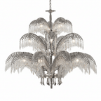 Brass Palm Leaf Crystal Chandelier