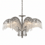 Brass Palm Leaf Crystal Chandelier