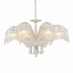 Brass Palm Leaf Crystal Chandelier