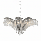 Brass Palm Leaf Crystal Chandelier