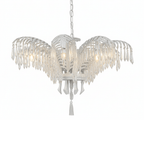 Brass Palm Leaf Crystal Chandelier
