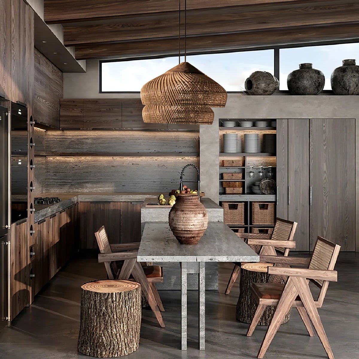 Braided Rattan Swag Pendant Lamp