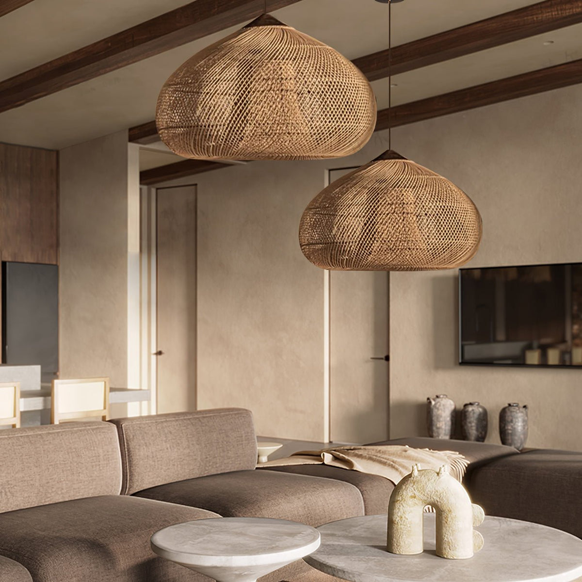 Braided Rattan Swag Pendant Lamp
