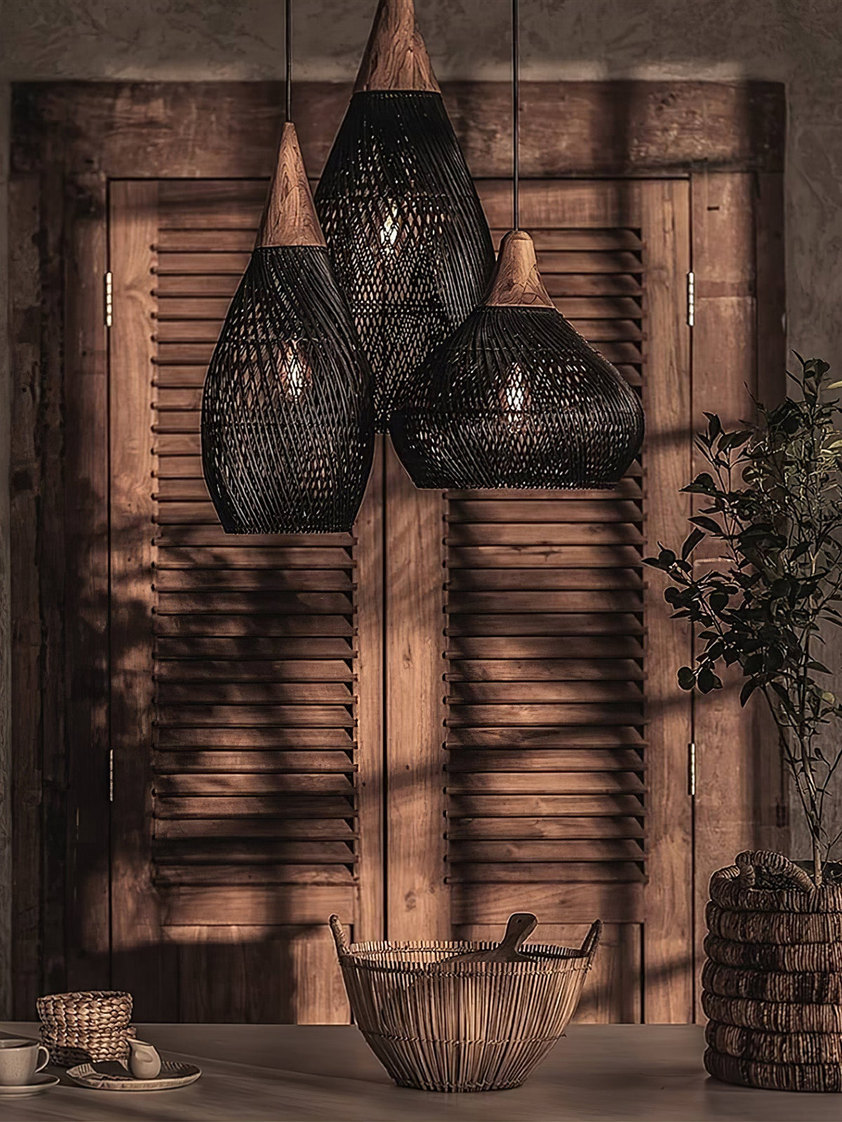 Braided Rattan Swag Pendant Lamp