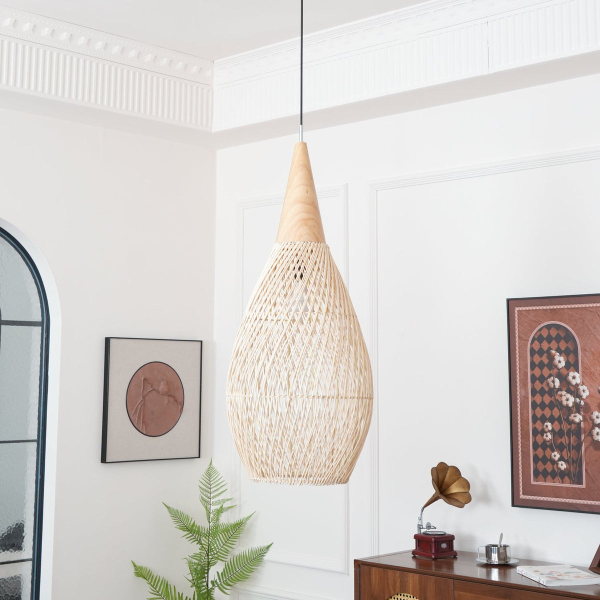Braided Rattan Swag Pendant Lamp