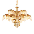 Brass Palm Leaf Crystal Chandelier