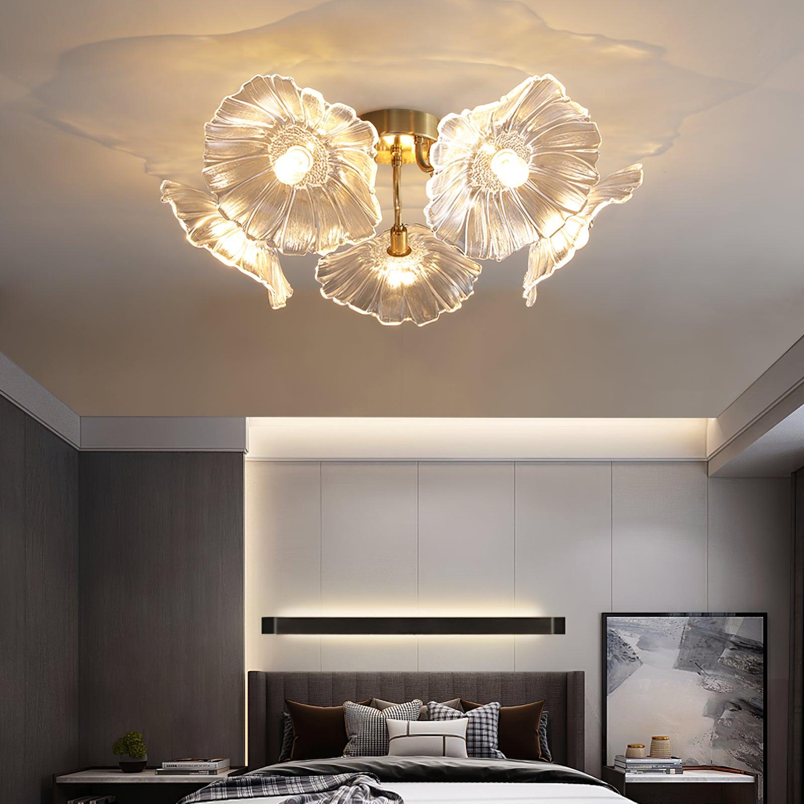 Glass Ceiling Lamp with Lotus Leaf Design