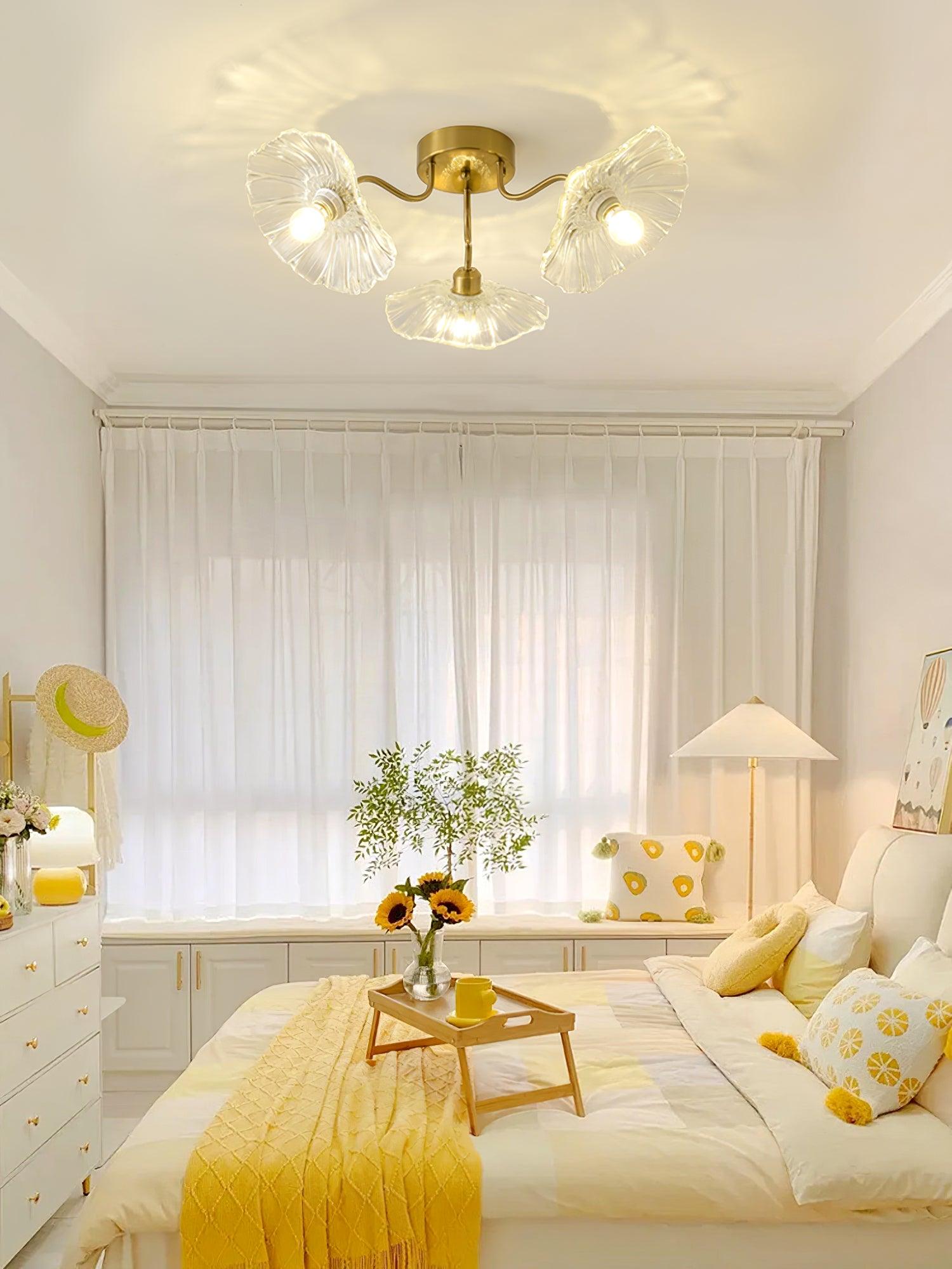 Glass Ceiling Lamp with Lotus Leaf Design