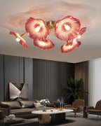 Glass Ceiling Lamp with Lotus Leaf Design