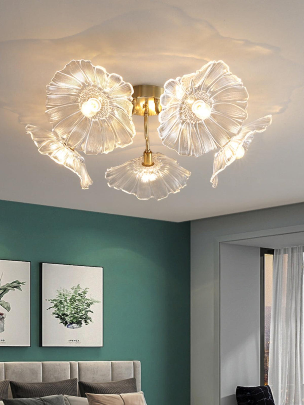 Glass Ceiling Lamp with Lotus Leaf Design