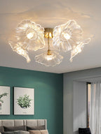 Glass Ceiling Lamp with Lotus Leaf Design