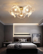 Glass Ceiling Lamp with Lotus Leaf Design
