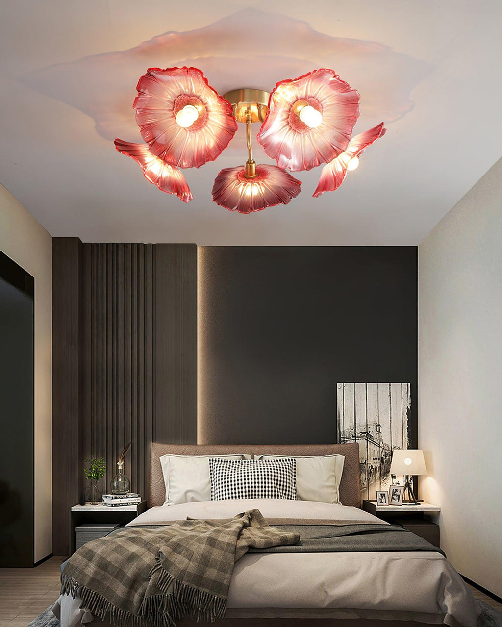 Glass Ceiling Lamp with Lotus Leaf Design