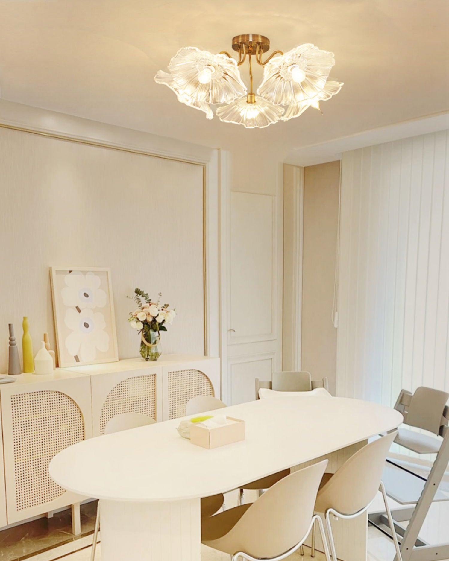 Glass Ceiling Lamp with Lotus Leaf Design