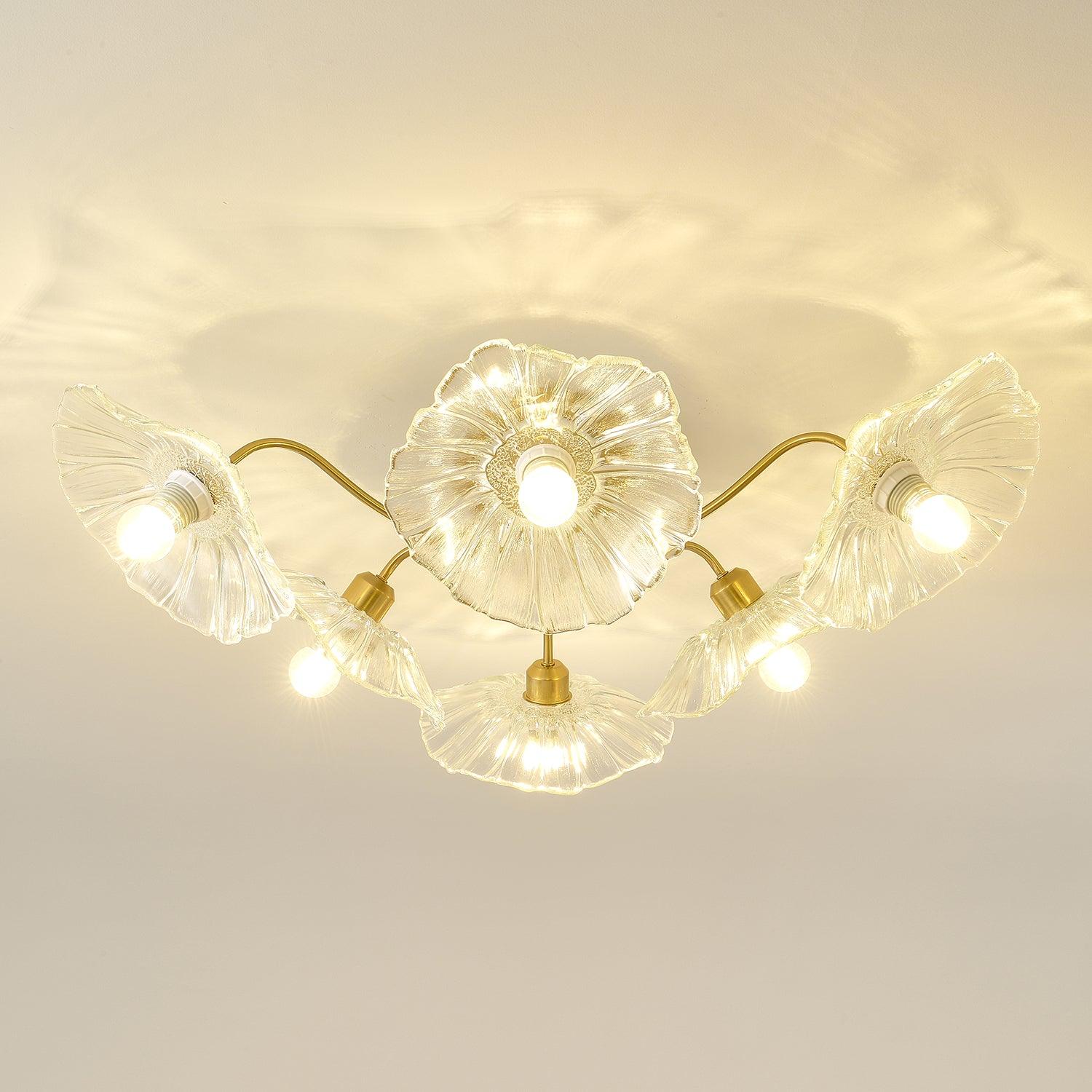Glass Ceiling Lamp with Lotus Leaf Design