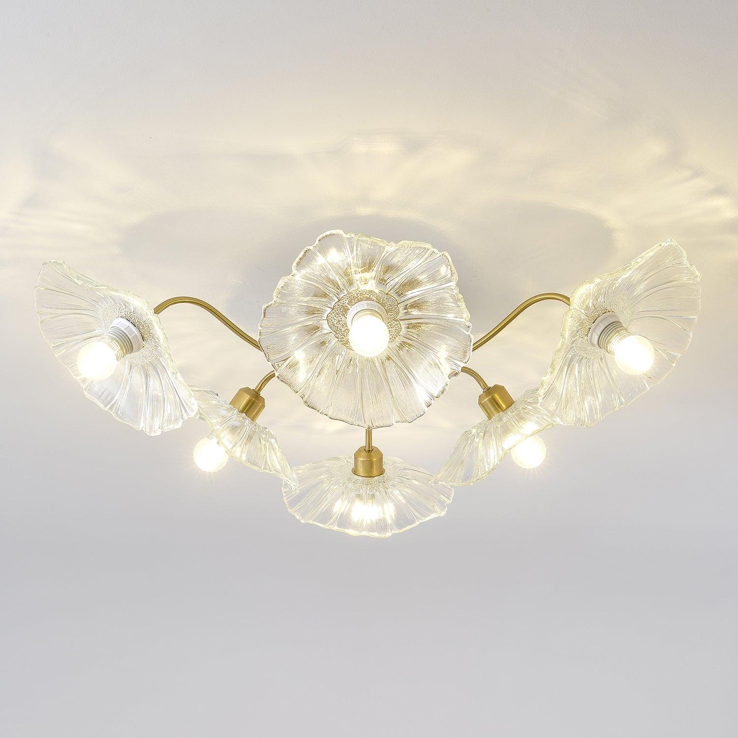 Glass Ceiling Lamp with Lotus Leaf Design