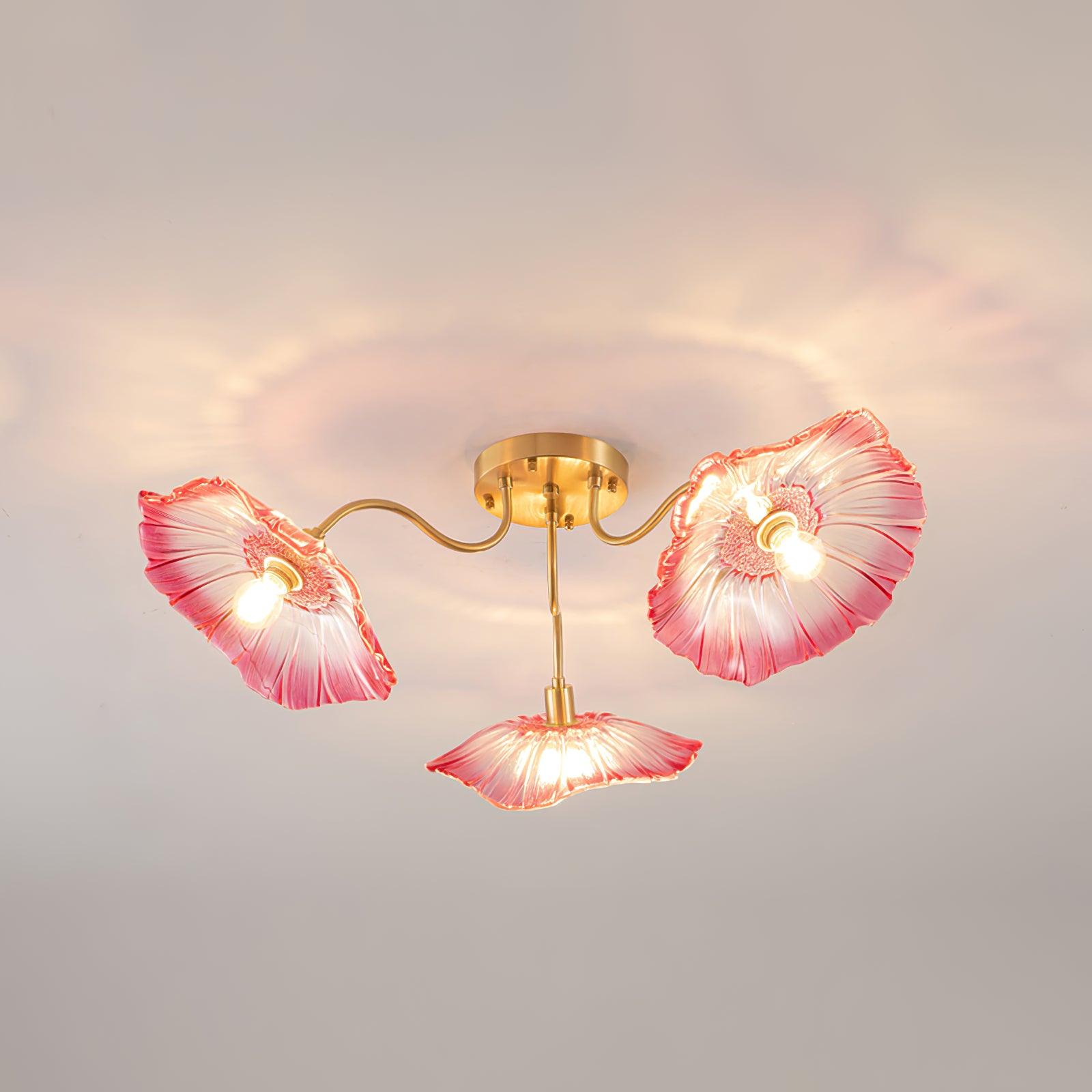 Glass Ceiling Lamp with Lotus Leaf Design