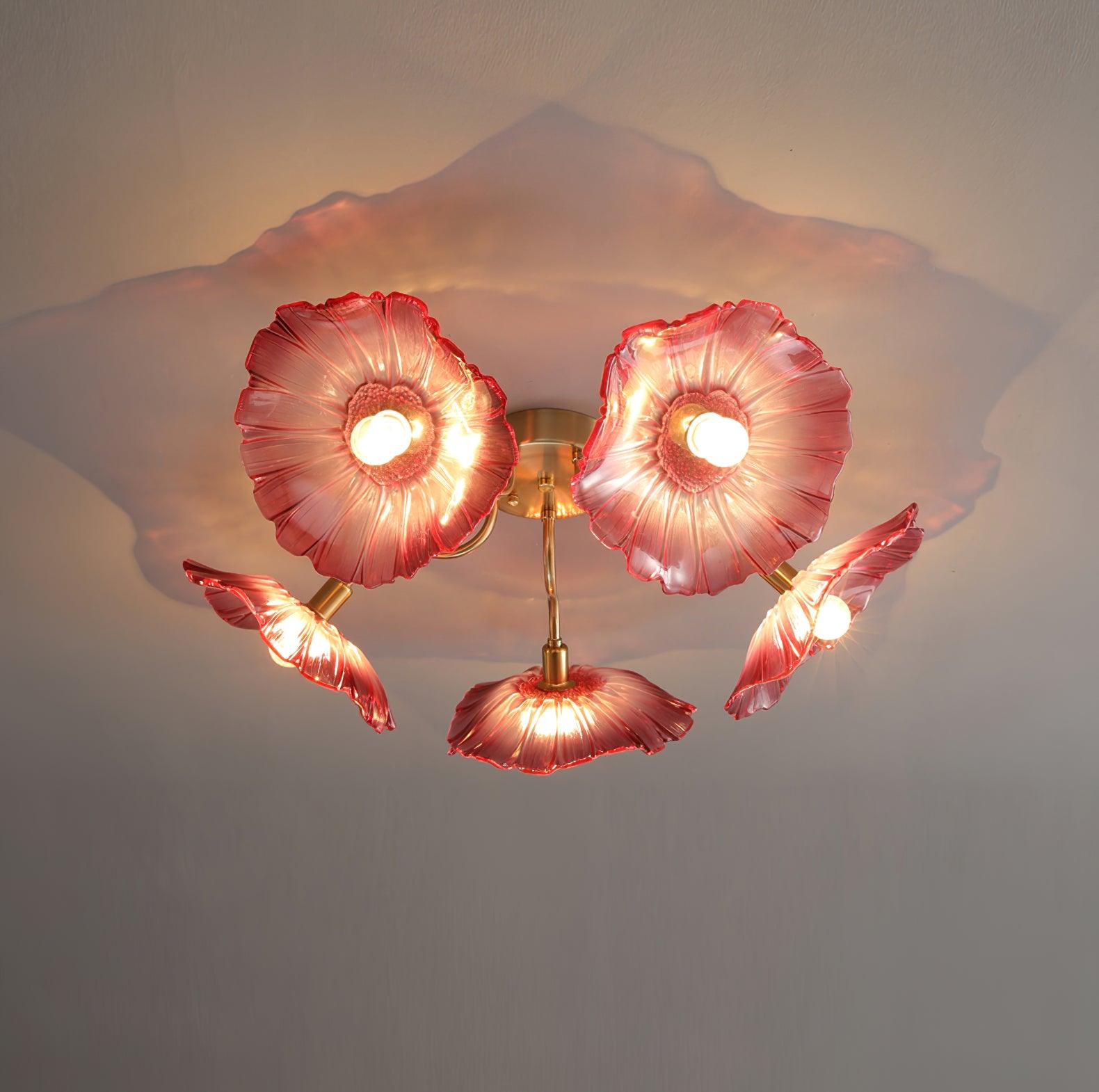 Glass Ceiling Lamp with Lotus Leaf Design