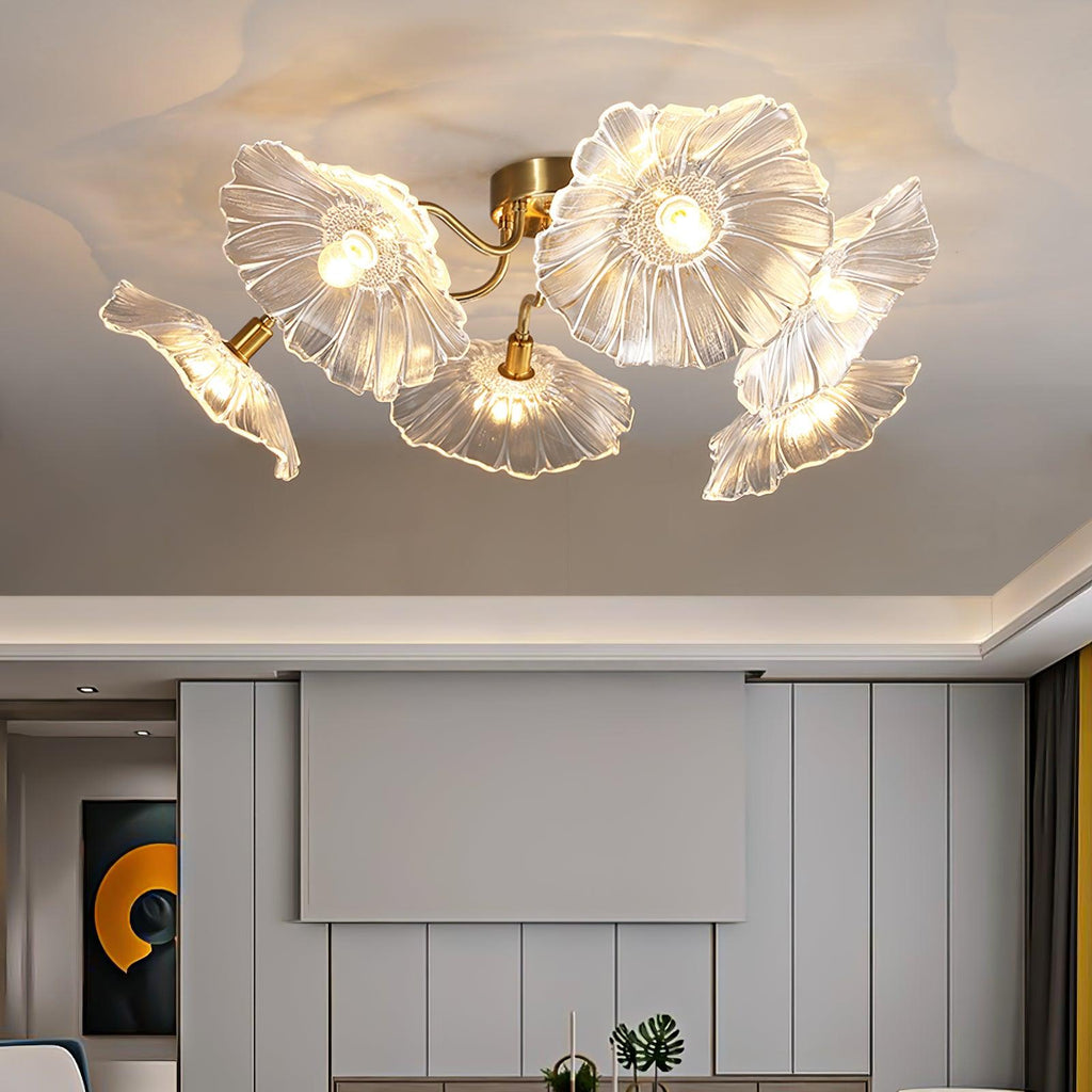 Glass Ceiling Lamp with Lotus Leaf Design