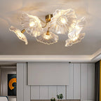 Glass Ceiling Lamp with Lotus Leaf Design