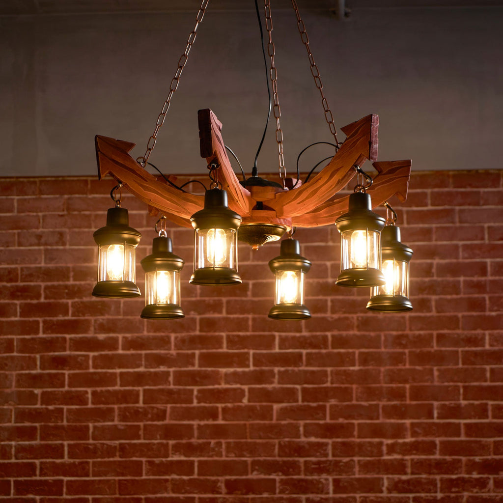 Nautical Industrial Style Wooden Chandelier