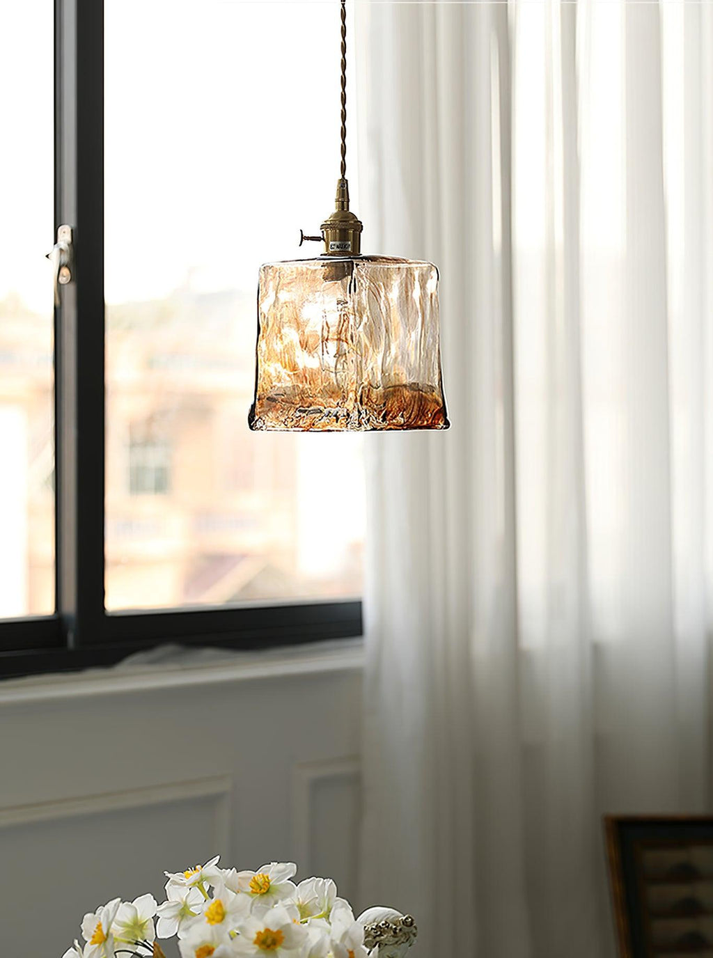 Vintage Brown Glass Pendant Light