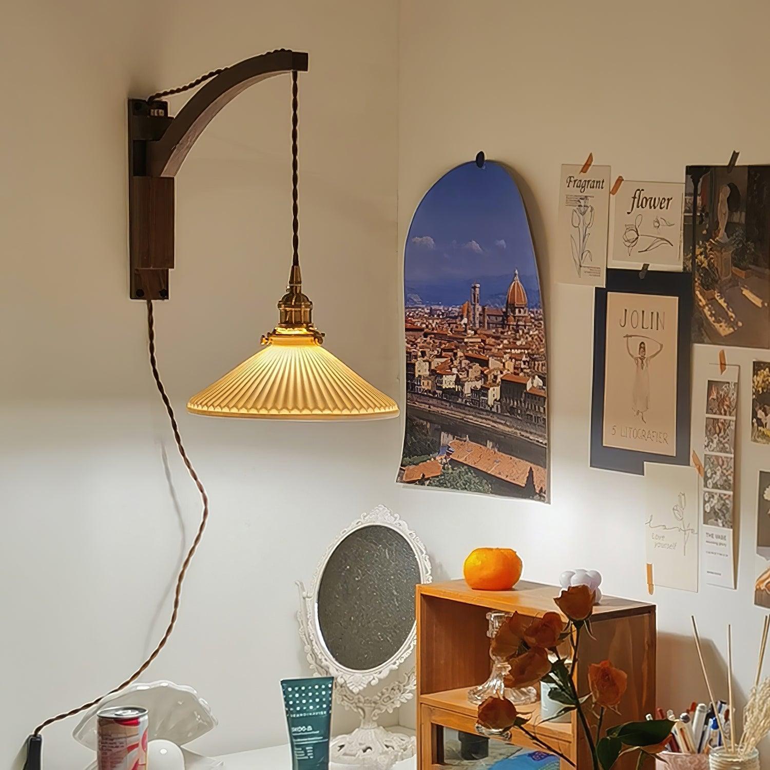 Swing Arm Walnut Wall Light