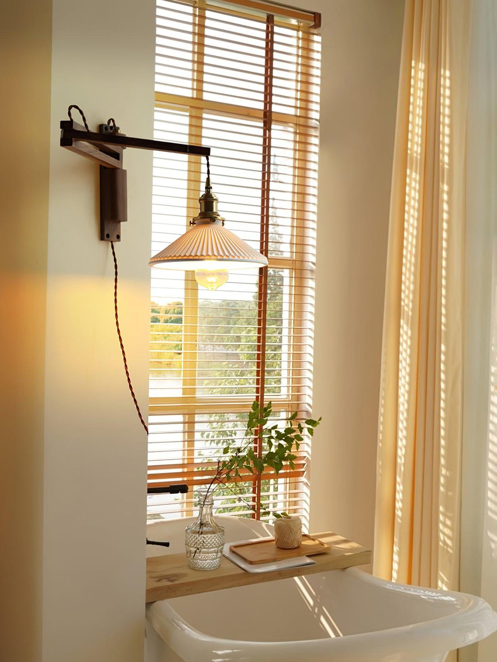 Walnut Swing Arm Wall Lamp