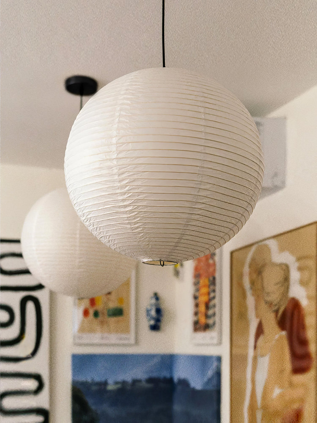 Akari A Round Swag Light (white plug wire)