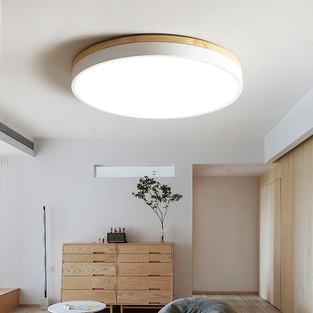 White Round Wooden Ceiling Lamp